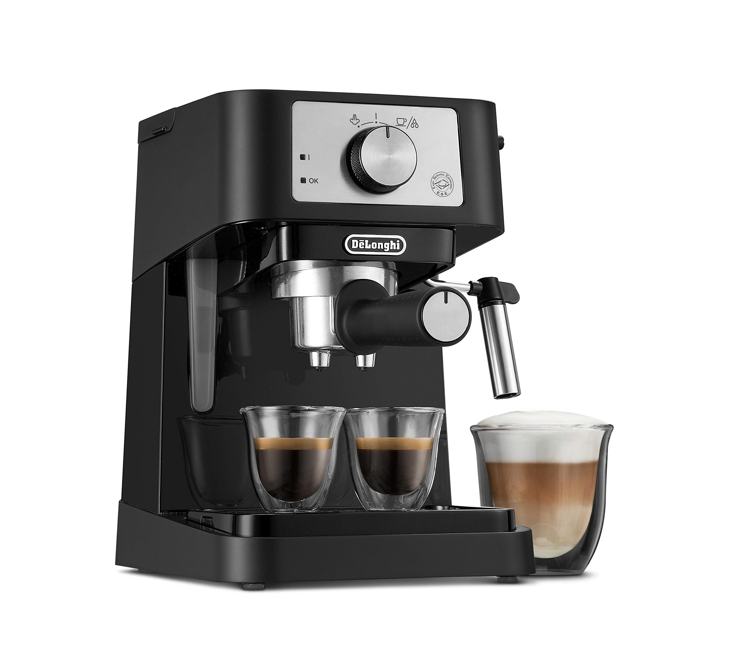 De'Longhi Stilosa Manual Espresso Machine, Latte & Cappuccino Maker, 15 Bar Pump Pressure + Manual Milk Frother Steam Wand, Black/Stainless, EC260BK & DLSC058 Coffee Tamper