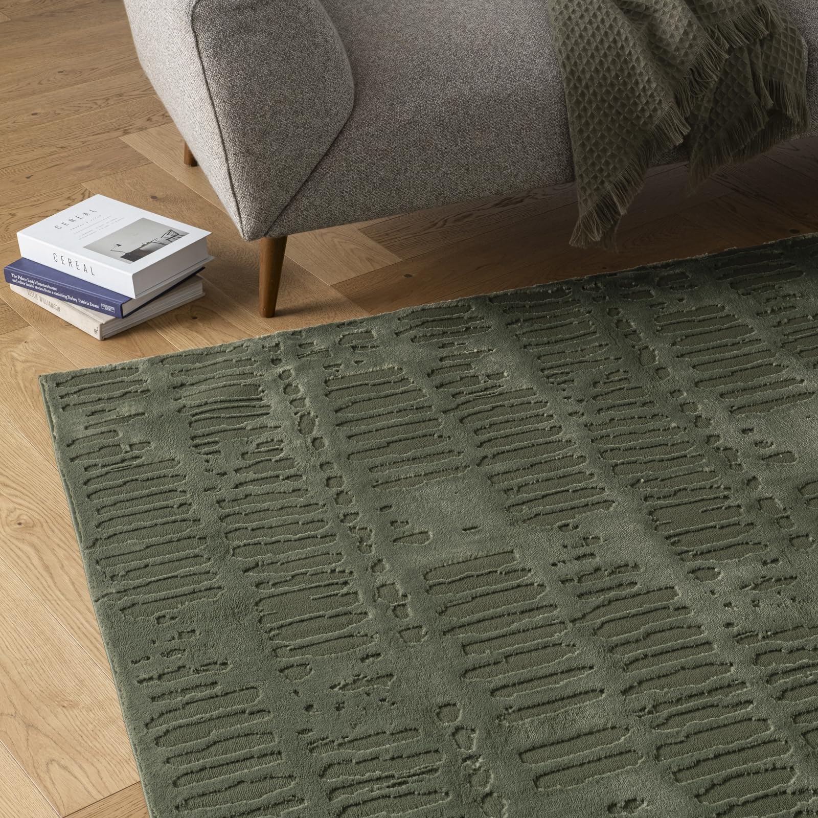 Revival Rugs Shell 5'3"x7'10" Washable Area Rug for Living Room Bedroom - 100% Recycled Oeko-TEX Certified, Medium Pile, Green