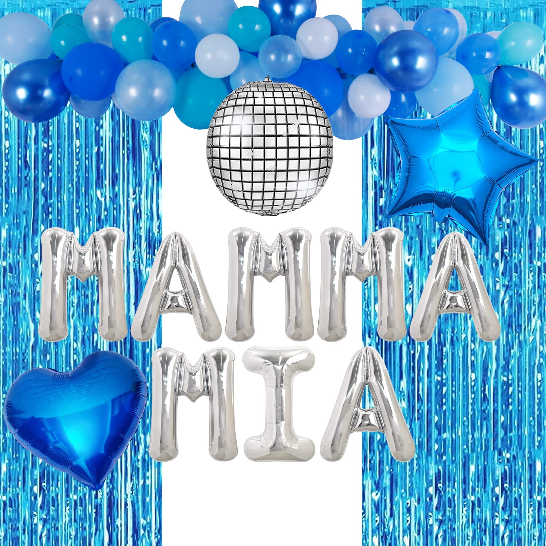 HOMEZZO Dancing Queen Party Backdrop Decoration - Mamma Mia Disco Theme Party, Light Blue Sparkly Tinsel Foil Curtain Photo Booth for Birthday Baby Shower Bridal Bachelorette Wedding Graduation Party