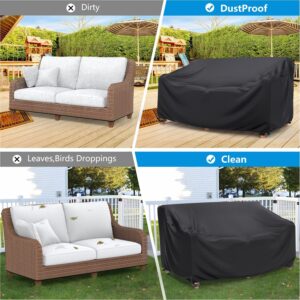 Heavy Duty Patio Sofa Cover Waterproof, Mrrihand 3-Seater Outdoor Sofa Loveseat Cover, Outdoor Patio Furniture Cover with Air Vent and Handles, 87" L×37" D×35" H, Black