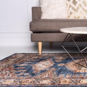 Rugs.com Eden Collection Rug – 2' x 3' Blue Medium Rug Perfect for Entryways, Kitchens, Breakfast Nooks, Accent Pieces