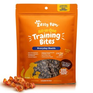 zesty paws training treats for dogs & puppies - healthy dog treats for hip, joint & muscle health - puppy training treats - for all breeds and ages - dog treats for training - bacon flavor - 12oz