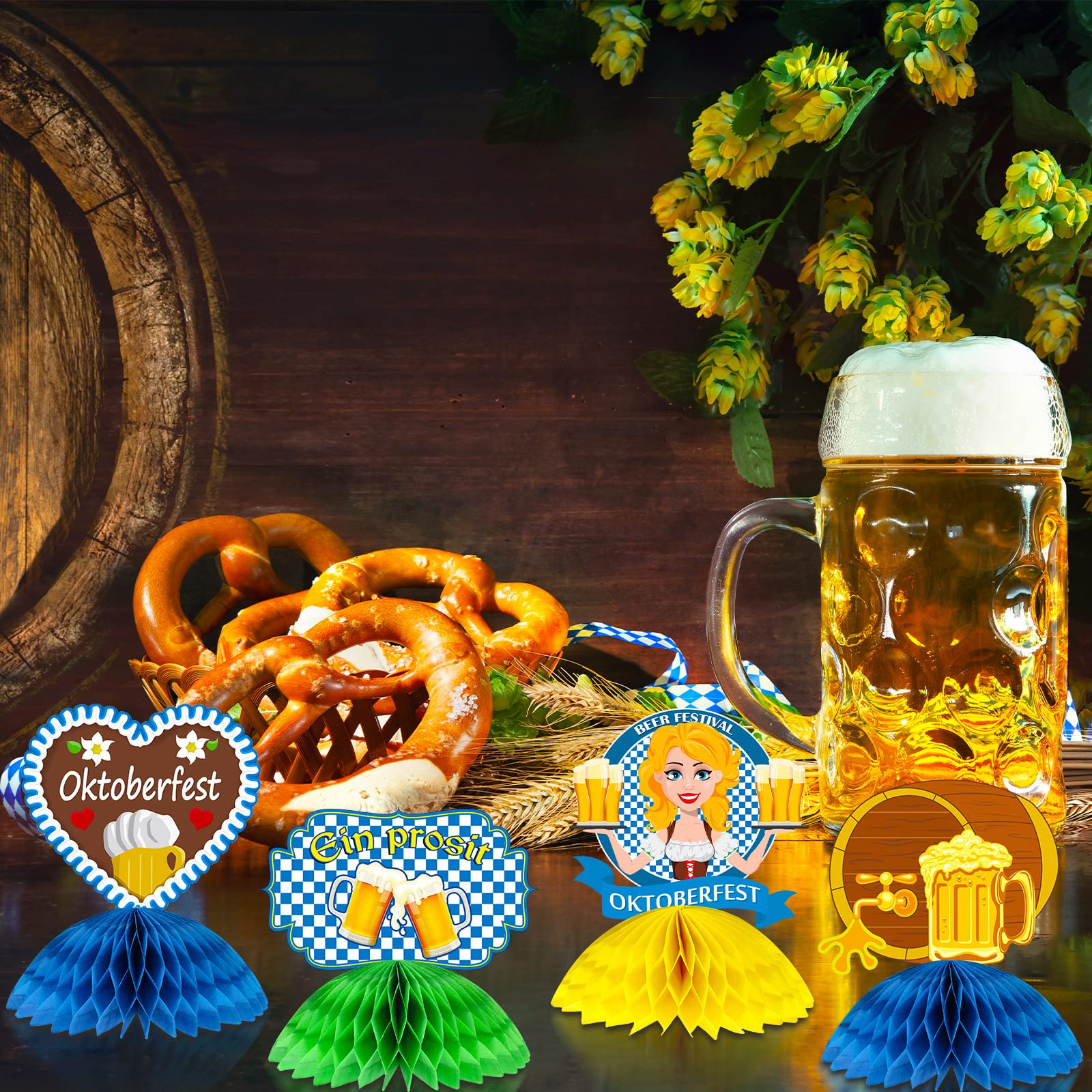 10 PCS Oktoberfest Party Decorations Oktoberfest Honeycomb Centerpieces Oktoberfest Table Centerpieces Bavaria Theme Party Supplies Beer Party Table Decorations German Beer Festival Decorations