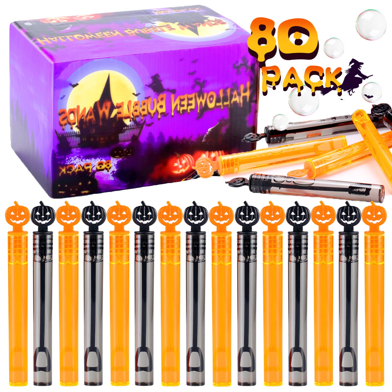 80 Pack Halloween Bubble Wands,Mini Bubble Wands for Halloween Party Favors,Hlalloween Toys Gift for Girls Boys Kids Toddler Adults