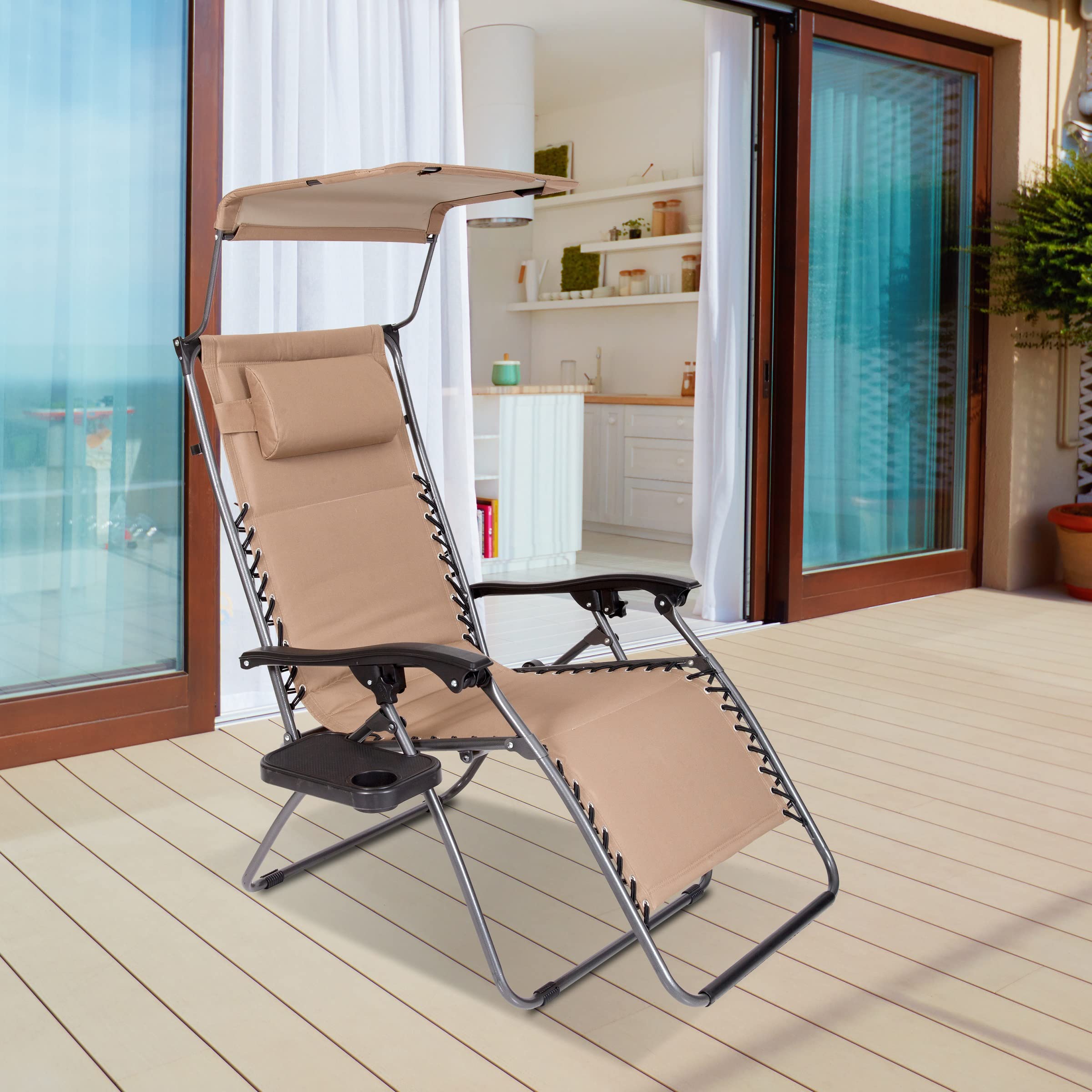 MACSPORTS XL Anti Gravity Chair with Canopy and Cup Tray, Extra Large, Tan