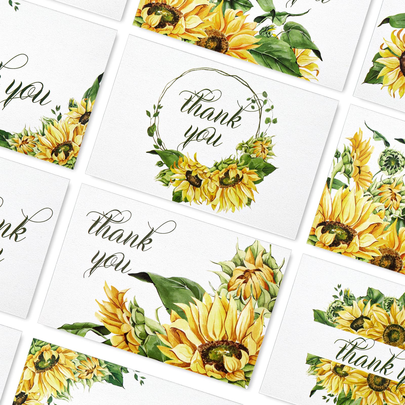 AnyDesign Sunflower Thank You Cards Bulk 30 Pack Thank You Notes with Matching Seal Stickers White Envelopes Floral Greeting Cards for Wedding Baby Shower Bridal Birthday Party, 4 x 6 Inch