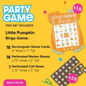 Big Dot of Happiness Little Pumpkin Baby Shower Decorations, Fall Baby Shower Games, Picture Bingo Cards and Markers, Fall Baby Shower Shaped Bingo Game - Set of 18