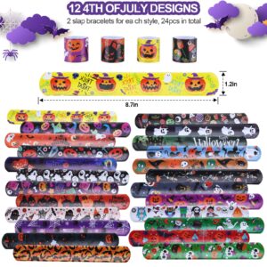 xutengy 48Pcs Halloween Party Favors Decorations Slap Bracelets Rubber Wristbands, Trick or Treat Party Favors, Classroom Prizes, Halloween Party Gift Treat Bag Filler Supply