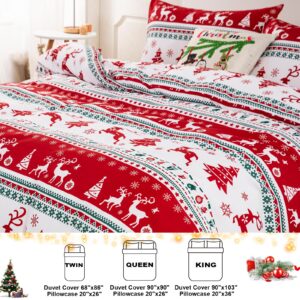 Dobuyly Christmas Duvet Cover Set Queen Reversible Christmas Tree Reindeer Boho Bedding Set 3 Pieces Soft Microfiber Comforter Cover for Bedroom Decor