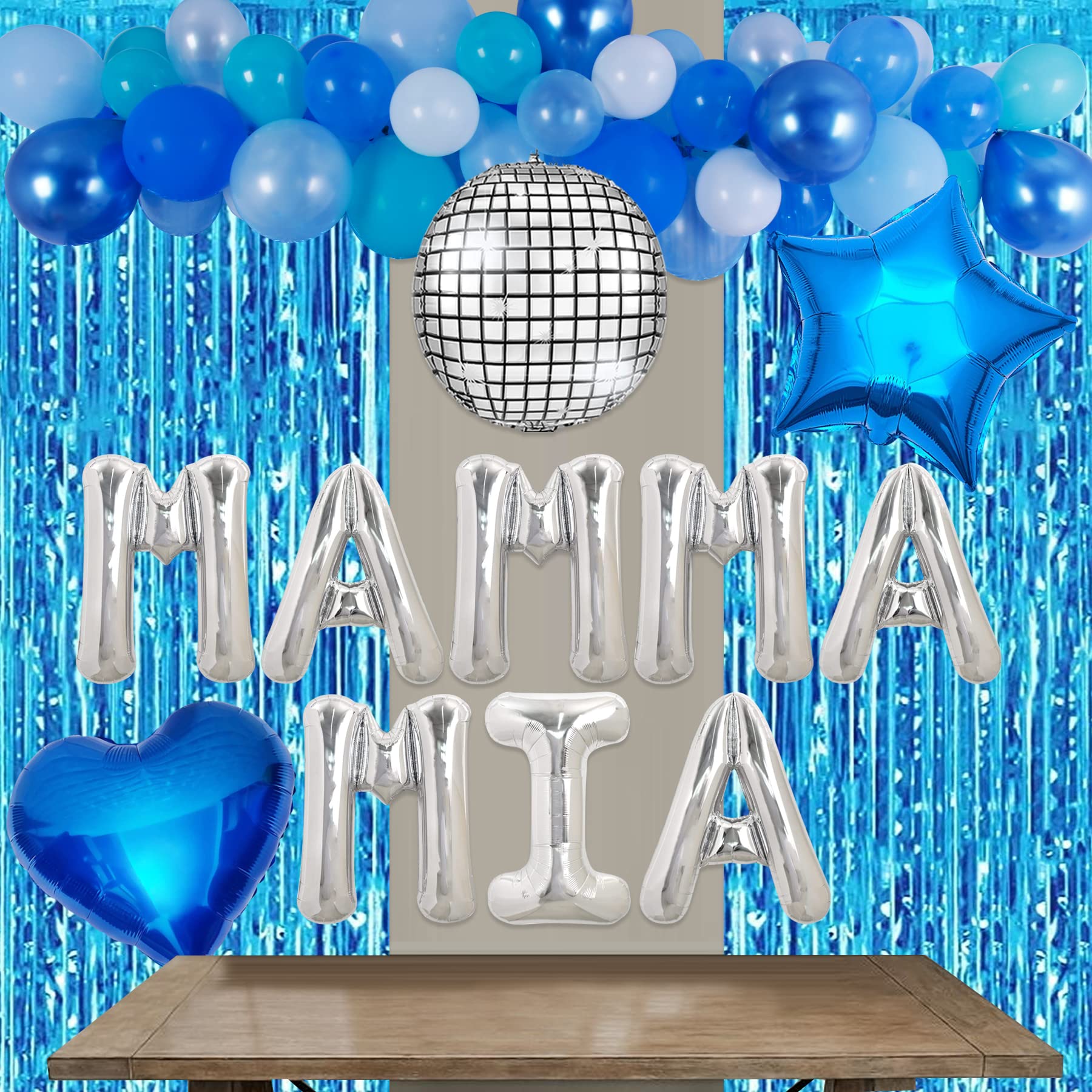 HOMEZZO Dancing Queen Party Backdrop Decoration - Mamma Mia Disco Theme Party, Light Blue Sparkly Tinsel Foil Curtain Photo Booth for Birthday Baby Shower Bridal Bachelorette Wedding Graduation Party