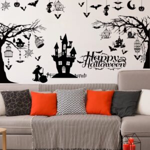 3 Sheets Halloween Wall Decals Tall Halloween Home Wall Decal Bats Ancient Castle Halloween Home Decor Removable DIY Wall Art for Halloween Party Supplies(Stylish Style)