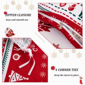 Dobuyly Christmas Duvet Cover Set Queen Reversible Christmas Tree Reindeer Boho Bedding Set 3 Pieces Soft Microfiber Comforter Cover for Bedroom Decor