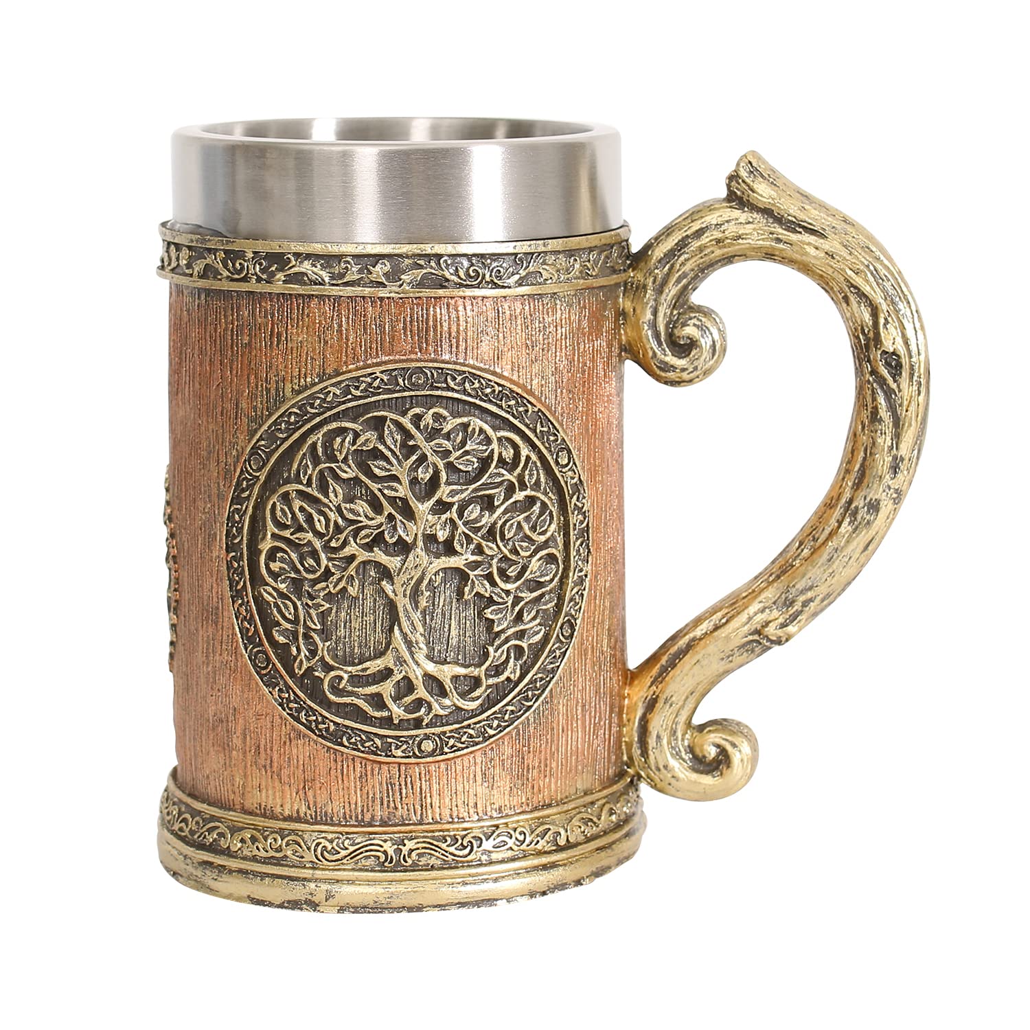 Ottalent 18fl oz Nordic Mythology World Tree Yggdrasil Beer Stein Mug, Stainless Steel TheTree of Life Coffee Drink Cup for Men and Father’s Day Gift 600ml