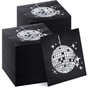 160 pack disco party cocktail napkins stylish disposable 70s 80s 90s party supplies cocktail napkins party napkins paper napkins for engagement birthday graduation baby shower supplies (black)