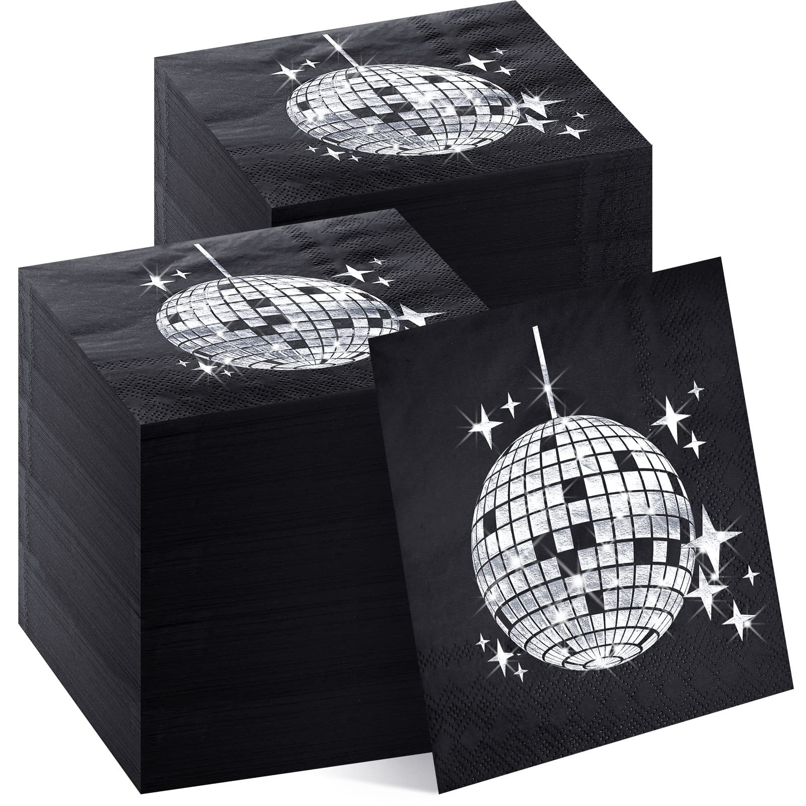 160 Pack Disco Party Cocktail Napkins Stylish Disposable 70s 80s 90s Party Supplies Cocktail Napkins Party Napkins Paper Napkins for Engagement Birthday Graduation Baby Shower Supplies (Black)