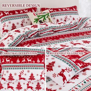 Dobuyly Christmas Duvet Cover Set Queen Reversible Christmas Tree Reindeer Boho Bedding Set 3 Pieces Soft Microfiber Comforter Cover for Bedroom Decor