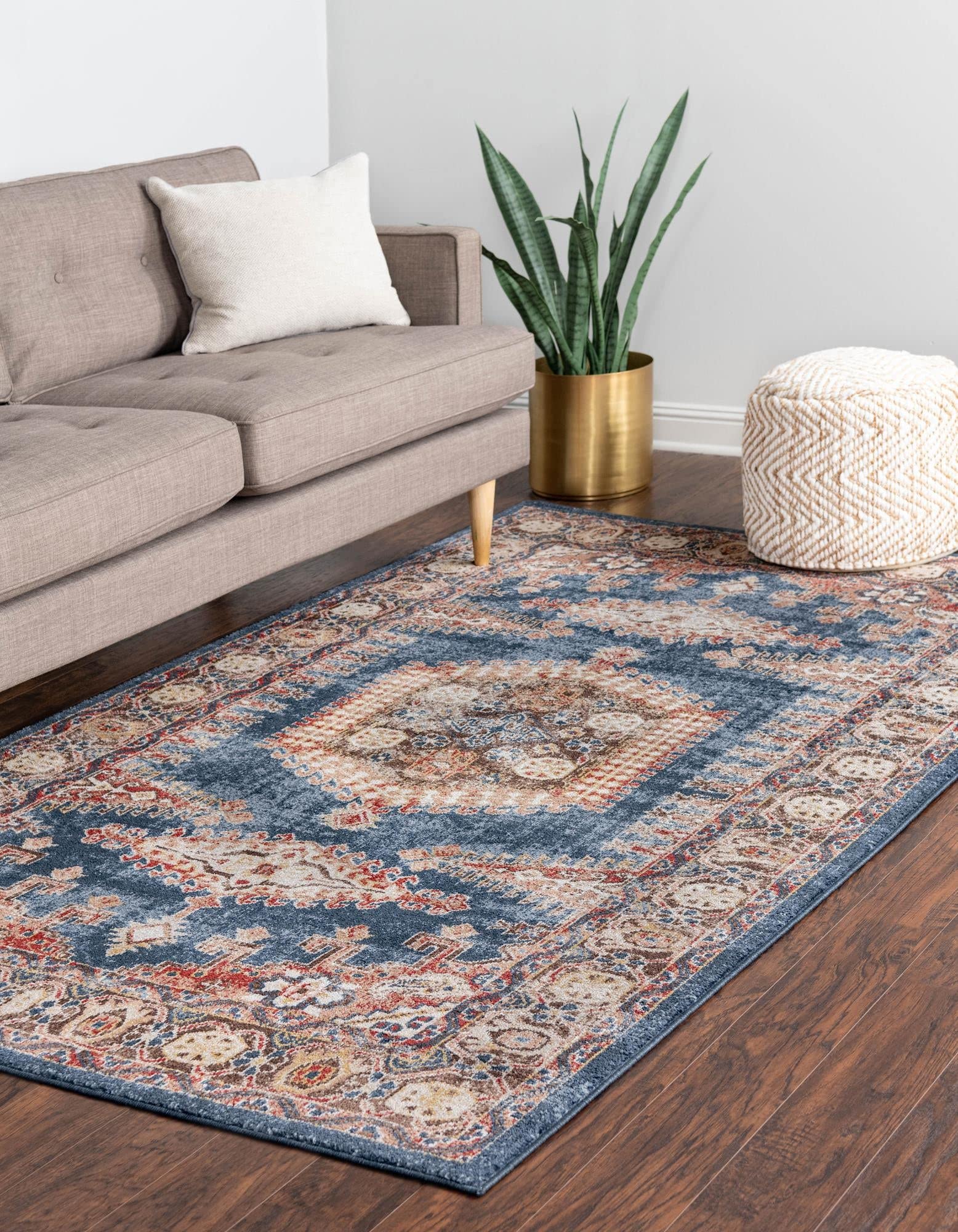 Rugs.com Eden Collection Rug – 2' x 3' Blue Medium Rug Perfect for Entryways, Kitchens, Breakfast Nooks, Accent Pieces