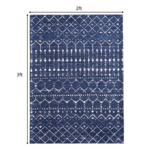 AMIDA Indoor Door Mat 2'x3' Non-Slip Floor Mats Entryway Rug,Boho Geometric Washable Dirt Trapper Flat Woven Area Rug for Inside Outside Entry/Patio/Garage/Kitchen/Laundry/Shoes Mat,Dark Blue