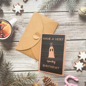 Cute Halloween Birthday Card with Envelope, Funny Halloween Bday Greeting Card, Have a Very Spooky Birthday Paper Card for Him Her