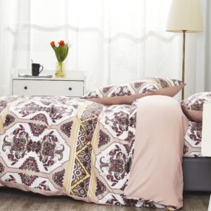 DaDa Bedding Southwestern Duvet Cover Set - Blush Pink, Kilim & Tribal Design - Includes Matching Pillowcases - Persian-Inspired, Ornate Traditional Print - Queen - 3-Pieces