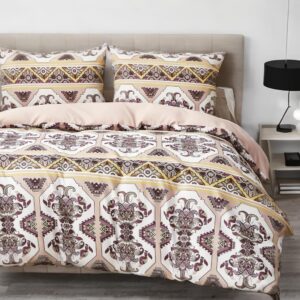 dada bedding southwestern duvet cover set - blush pink, kilim & tribal design - includes matching pillowcases - persian-inspired, ornate traditional print - queen - 3-pieces