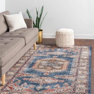 Rugs.com Eden Collection Rug – 2' x 3' Blue Medium Rug Perfect for Entryways, Kitchens, Breakfast Nooks, Accent Pieces