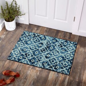 moynesa washable moroccan area rug - 2x3 small blue kitchen bath rug, soft non-slip low-pile modern geometric door mat indoor throw carpet for home dorm bedside entryway