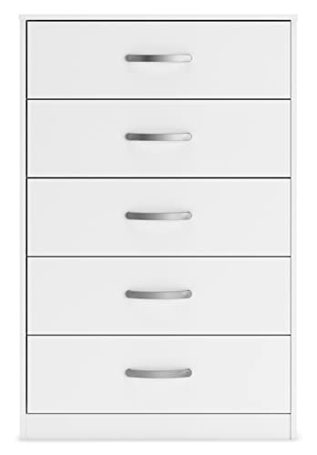 Signature Design by Ashley Flannia Casual 5 Drawer Chest of Drawers with Dovetail Construction and Safety Stop, White