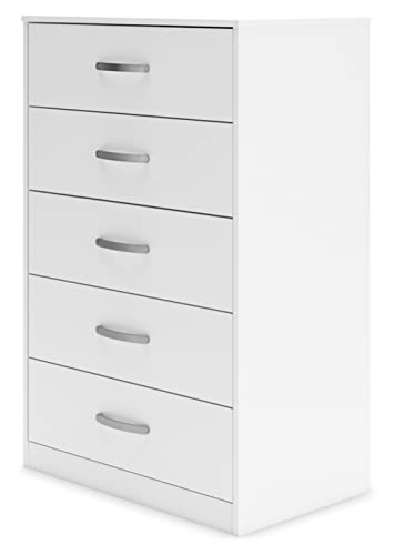 Signature Design by Ashley Flannia Casual 5 Drawer Chest of Drawers with Dovetail Construction and Safety Stop, White