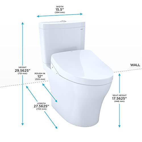 TOTO WASHLET+ Aquia IV Two-Piece Elongated Dual Flush 1.28 and 0.9 GPF Toilet with S500e Bidet Seat, Cotton White - MW4463046CEMFGN#01