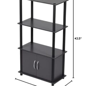 Home Basics 4 Tier Shelf Organizer with Cabinet (Grey) Contemporary Cabinet Shelves for Décor, Bins, and More | Tall Cabinet Storage Shelf Rack