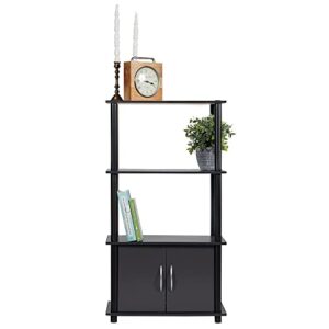 Home Basics 4 Tier Shelf Organizer with Cabinet (Grey) Contemporary Cabinet Shelves for Décor, Bins, and More | Tall Cabinet Storage Shelf Rack