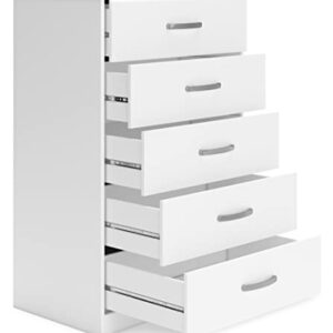 Signature Design by Ashley Flannia Casual 5 Drawer Chest of Drawers with Dovetail Construction and Safety Stop, White