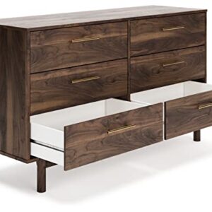 Signature Design by Ashley Calverson Contemporary 6 Drawer Dresser with Burnished Goldtone Pulls, Dark Brown