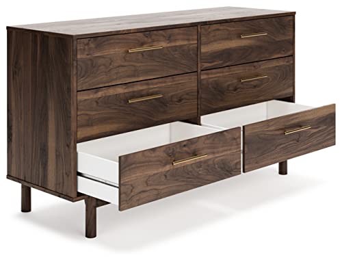 Signature Design by Ashley Calverson Contemporary 6 Drawer Dresser with Burnished Goldtone Pulls, Dark Brown