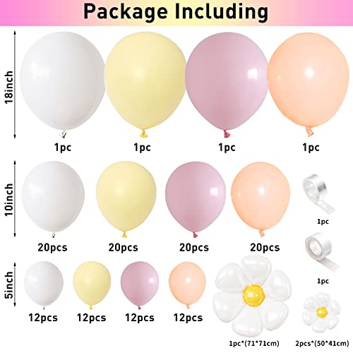 Daisy Flower Balloon Garland Arch Kit 137 pcs Groovy Flower Foil Balloons Boho Pastel Pink Yellow White Orange Birthday Party Decorations for Girls Bridal Baby Shower Wedding Carnival Holiday