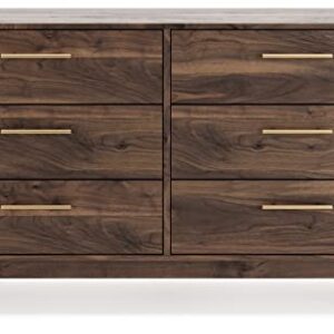 Signature Design by Ashley Calverson Contemporary 6 Drawer Dresser with Burnished Goldtone Pulls, Dark Brown