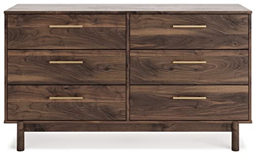 Signature Design by Ashley Calverson Contemporary 6 Drawer Dresser with Burnished Goldtone Pulls, Dark Brown