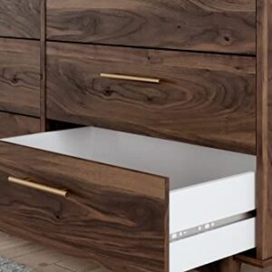 Signature Design by Ashley Calverson Contemporary 6 Drawer Dresser with Burnished Goldtone Pulls, Dark Brown