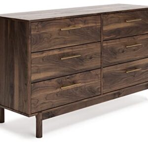 Signature Design by Ashley Calverson Contemporary 6 Drawer Dresser with Burnished Goldtone Pulls, Dark Brown