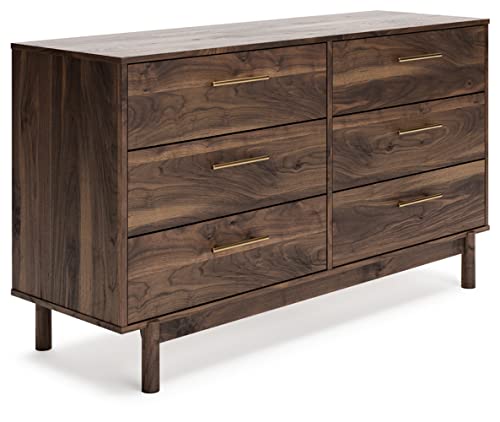 Signature Design by Ashley Calverson Contemporary 6 Drawer Dresser with Burnished Goldtone Pulls, Dark Brown