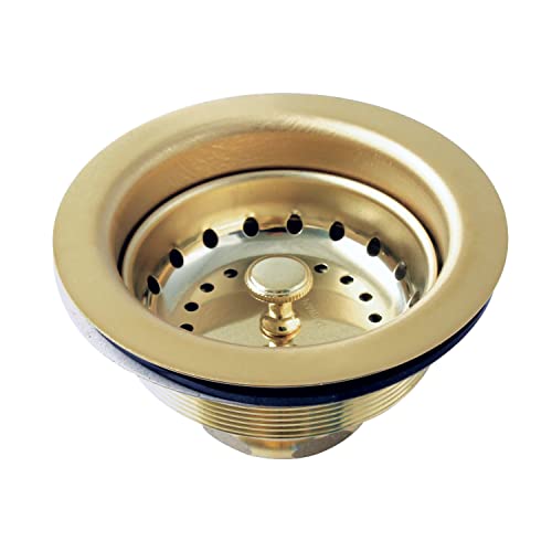 Kingston Brass K121BPB Fresno 3-1/2 Inch Stainless Steel Kitchen Sink Basket Strainer, Polished Brass