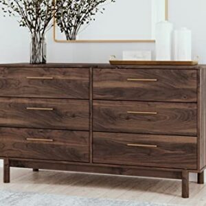 Signature Design by Ashley Calverson Contemporary 6 Drawer Dresser with Burnished Goldtone Pulls, Dark Brown