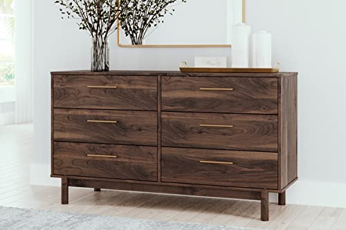 Signature Design by Ashley Calverson Contemporary 6 Drawer Dresser with Burnished Goldtone Pulls, Dark Brown