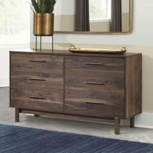 Signature Design by Ashley Calverson Contemporary 6 Drawer Dresser with Burnished Goldtone Pulls, Dark Brown