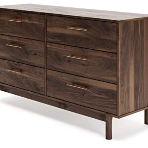 Signature Design by Ashley Calverson Contemporary 6 Drawer Dresser with Burnished Goldtone Pulls, Dark Brown