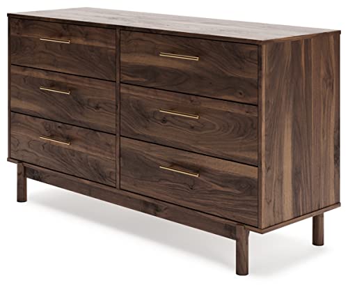 Signature Design by Ashley Calverson Contemporary 6 Drawer Dresser with Burnished Goldtone Pulls, Dark Brown