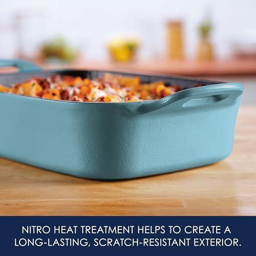 Rachael Ray NITRO Cast Iron Roasting Lasagna Pan/Baking Dish, Roaster/Rectangular, 9 Inch x 13 Inch, Agave Blue