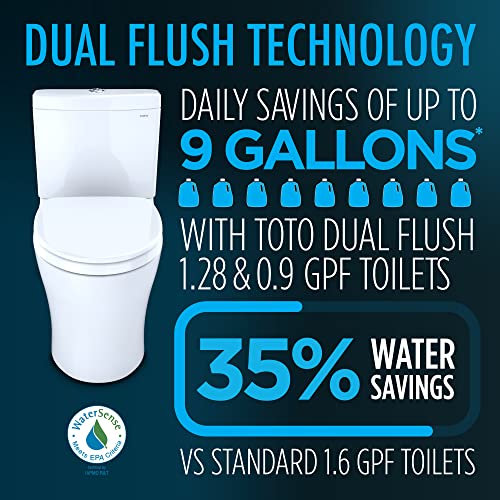 TOTO WASHLET+ Aquia IV Two-Piece Elongated Dual Flush 1.28 and 0.9 GPF Toilet with S500e Bidet Seat, Cotton White - MW4463046CEMFGN#01