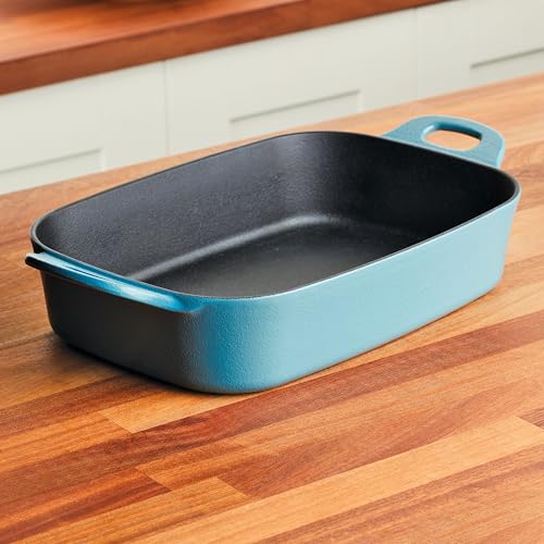 Rachael Ray NITRO Cast Iron Roasting Lasagna Pan/Baking Dish, Roaster/Rectangular, 9 Inch x 13 Inch, Agave Blue